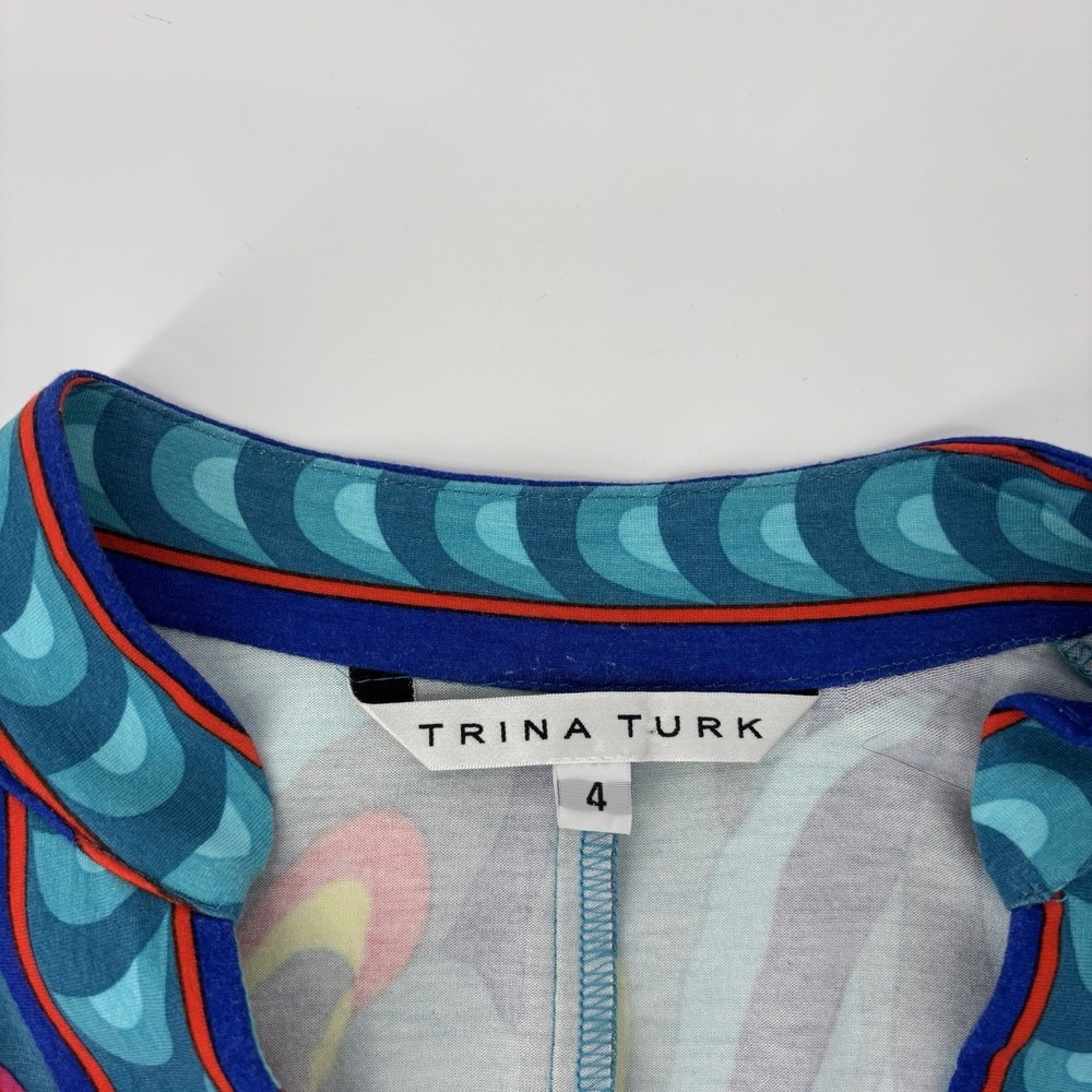 Trina Turk Mini Dress Boho Colorful Short Sleeve V-Neck Resort Vacation Size 4 - Picture 3 of 7